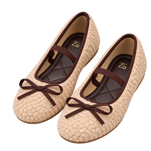 Bouclé Bow Ballet Flats, matching left and right pair in Oat