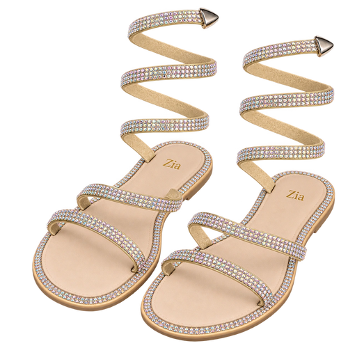Crystal Coil Sandals, matching left and right pair in Silver / Nude