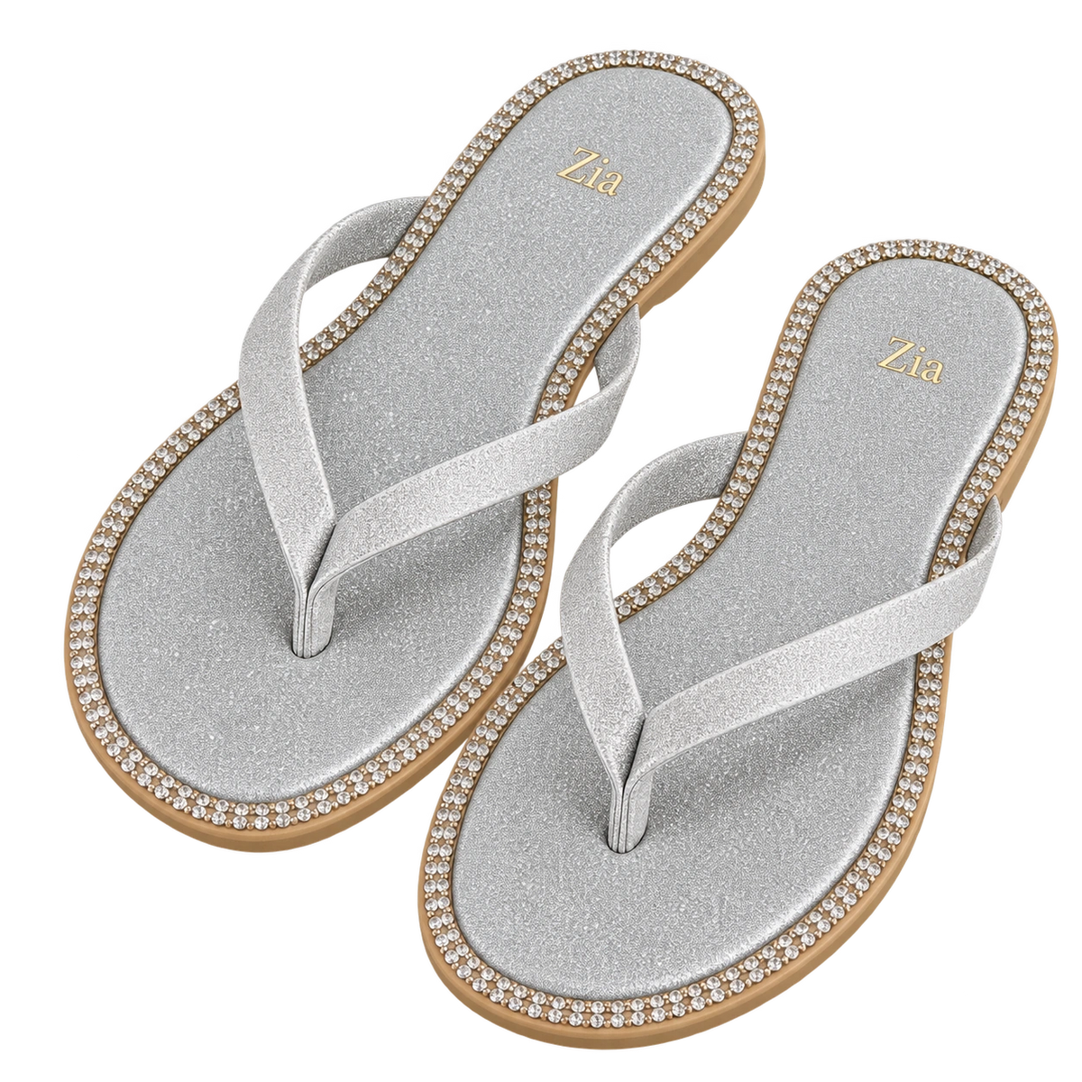 Crystal Thong Slides, matching left and right pair in Silver