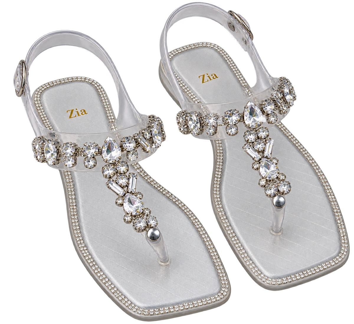 Jewel T-Bar Sandals, matching left and right pair in Silver