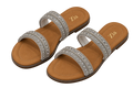 Crystal Double-Strap Slides, matching left and right pair in Silver / Tan