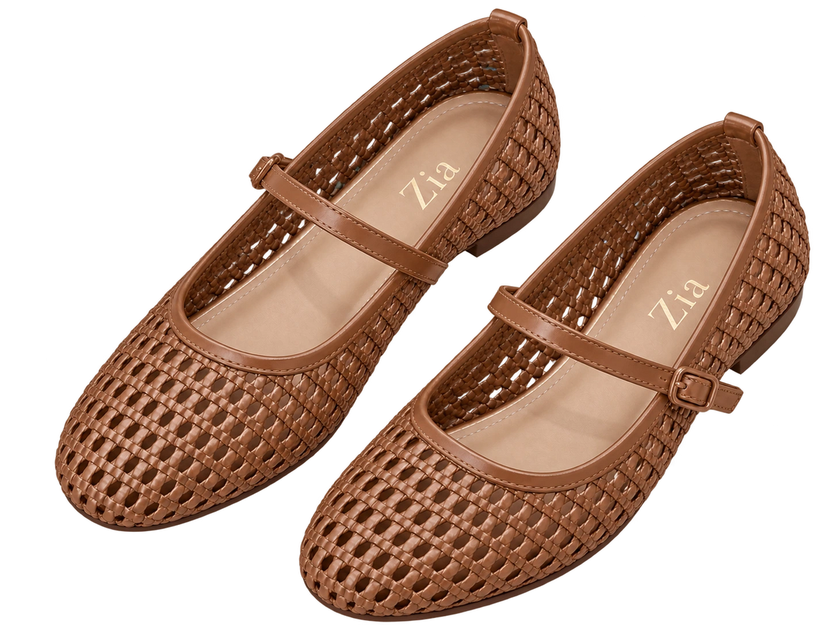 Woven Mary Janes, matching left and right pair in Tan