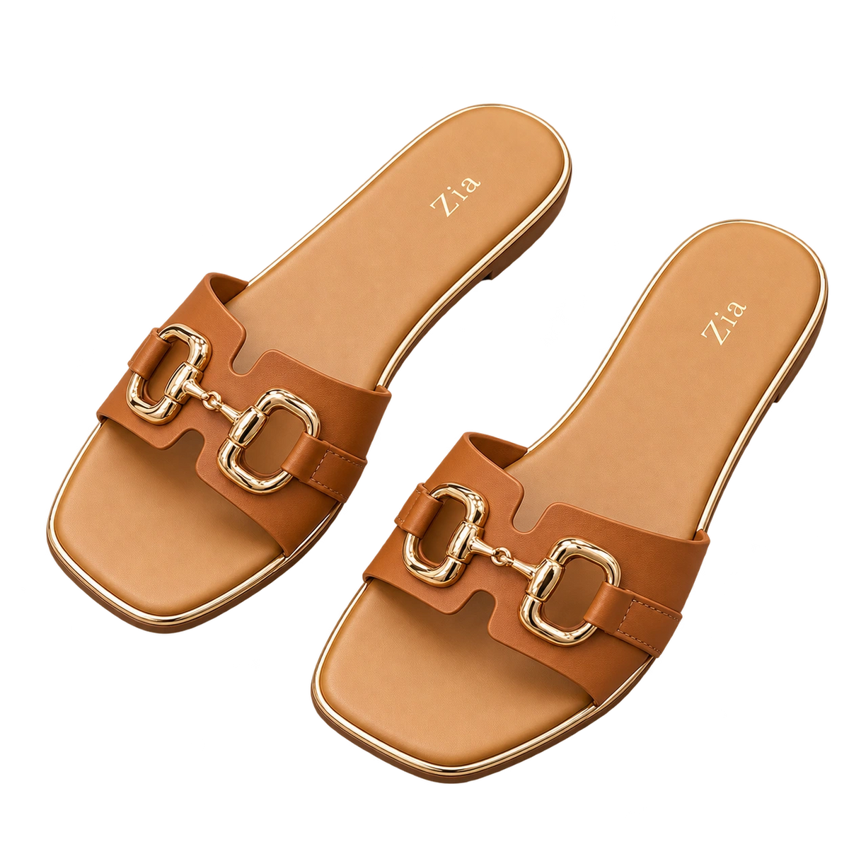 Gold Bit Slides, matching left and right pair in Tan