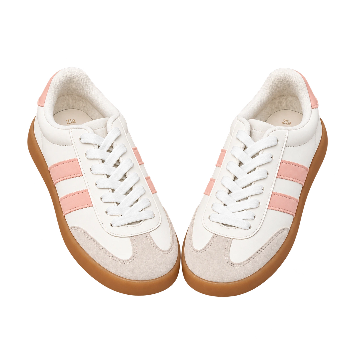 Retro Lace-Up Sneakers, matching left and right pair in White / Blush