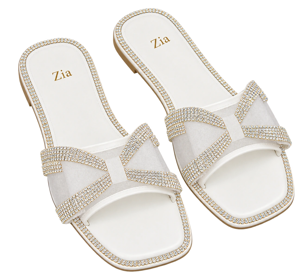 Crystal Strap Slides, matching left and right pair in White