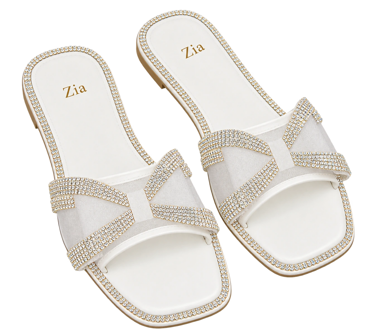 Crystal Strap Slides, matching left and right pair in White
