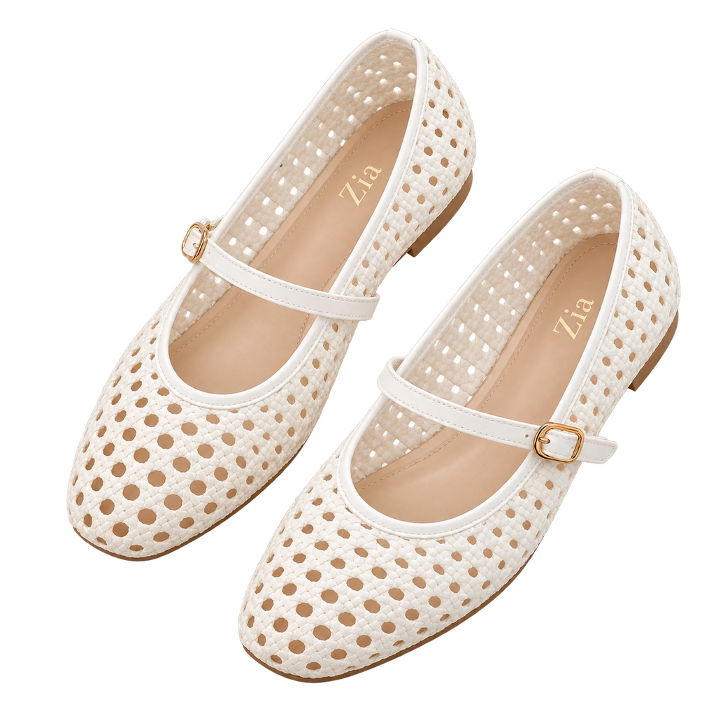 Open-Weave Mary Janes, matching left and right pair in White