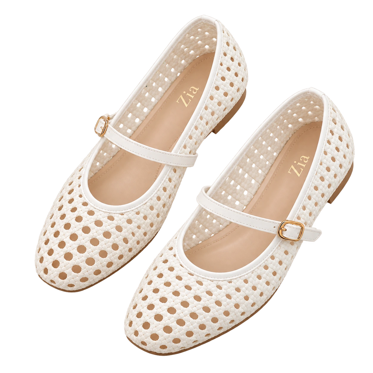Open-Weave Mary Janes, matching left and right pair in White