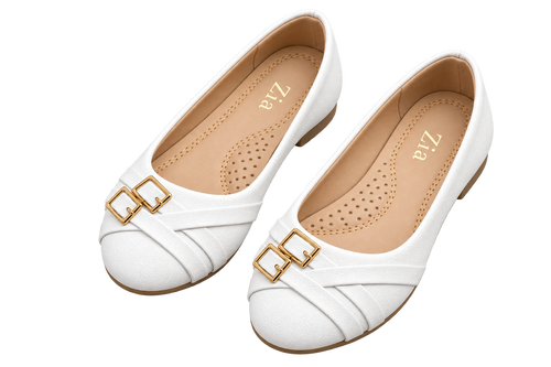 Cross-Strap Buckle Ballet Flats, matching left and right pair in White