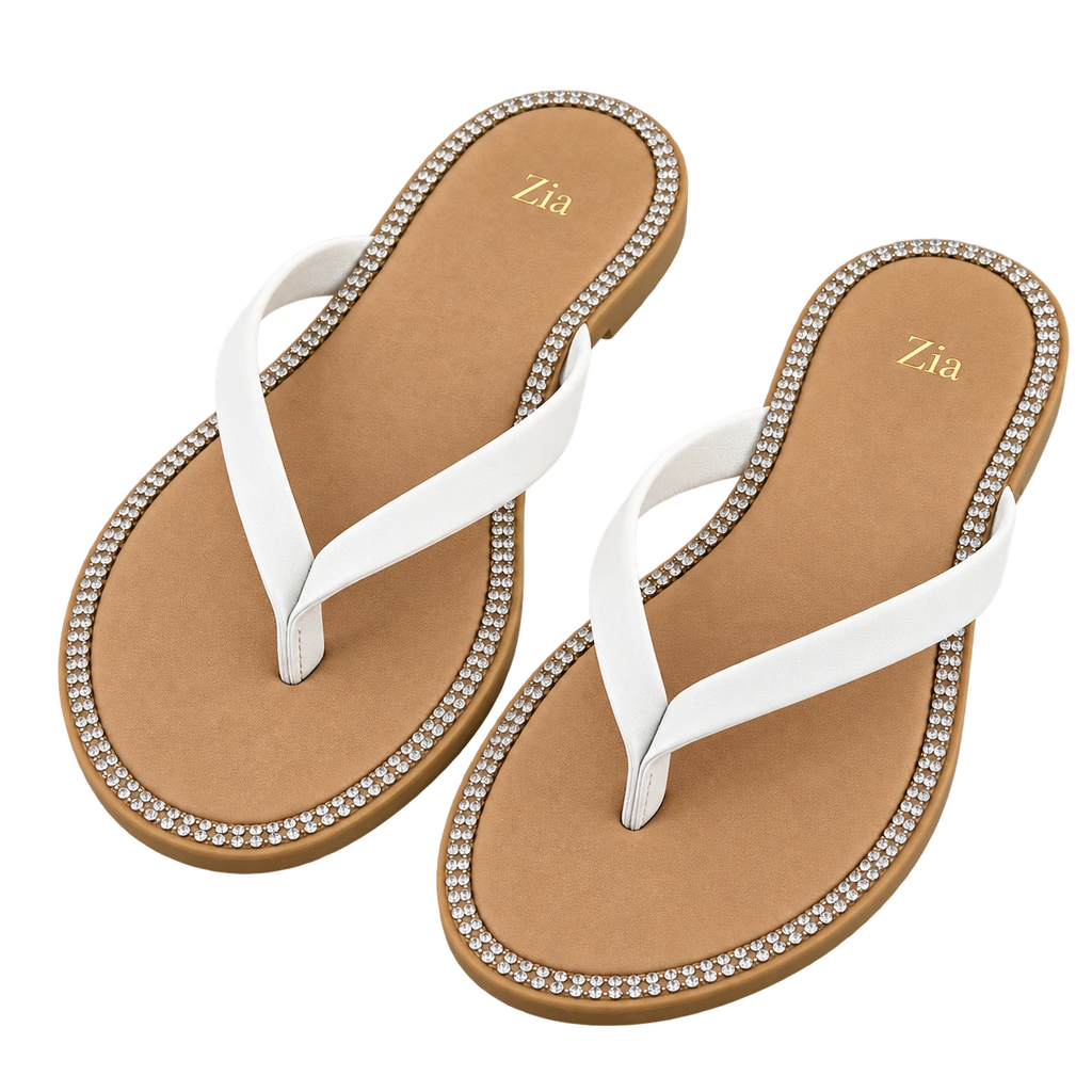 Crystal Thong Slides, matching left and right pair in White / Tan