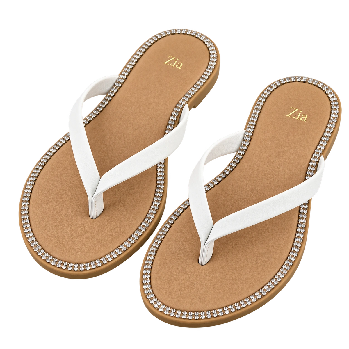 Crystal Thong Slides, matching left and right pair in White / Tan